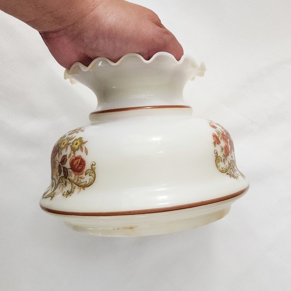 Floral Milk Glass Lamp Shade VTG Hurricane Gone with the Wind Parlor Replacement - Picture 7 of 16
